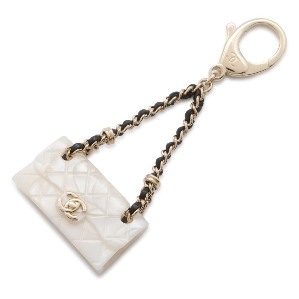 CHANEL Matelasse Bag Charm Keychain Lambskin White